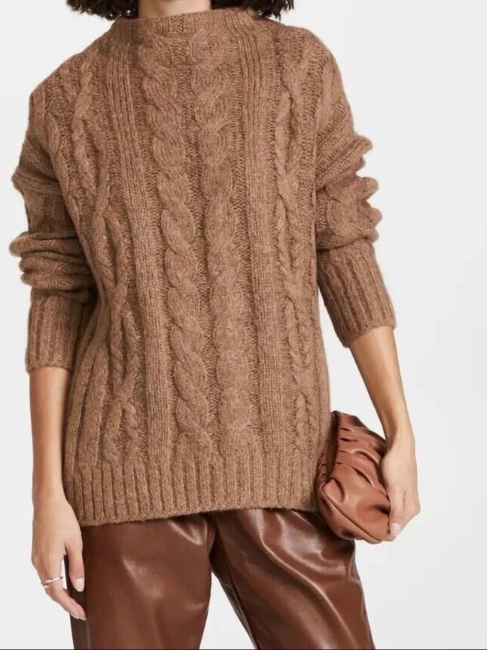 VINCE Cable Braid Alpaca & Wool Blend Sweater, Camel, Small, MSRP $465